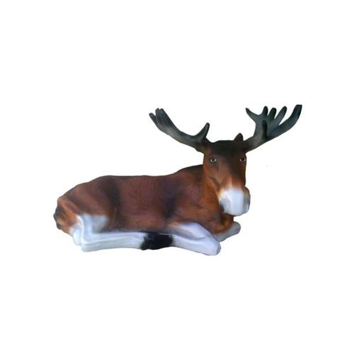 Deco figure of a motley brown white colored resting moose with massive horns 65 cm