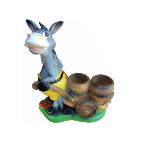 Cartoon deco figure of a donkey in a yellow pants carrying a wheelbarrow with two buckets 60cm