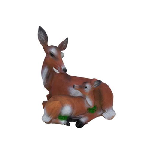 Motley brown colored deko figure of looking to each other deer & fawn resting on the grass 48 cm