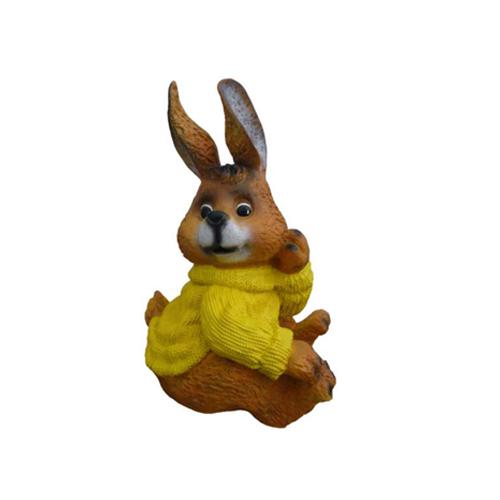 Light brown colored deco figure of a sitting bunny dressed in yellow turtleneck 40cm