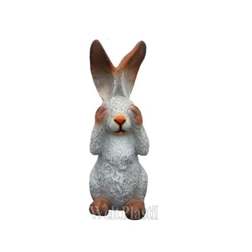 Motley white brown colored deco figure of a standing shaggy no seeing rabbit 35cm