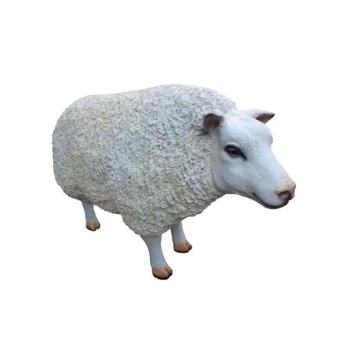 Original designed deco figure of a full white colored standing shaggy sheep 40cm