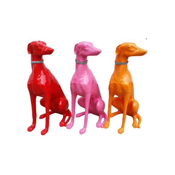 Abstract decorative sculpture designed as a gloss bright colorful sitting dog 80cm