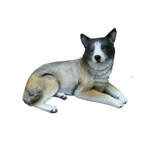 Motley white black colored decorative sculpture designed as a resting dog 43x72cm (A491)