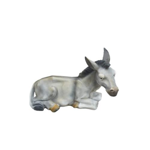 Deco figure of a motley white colored lying donkey with golden hooves 56cm