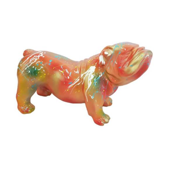 Abstract decorative sculpture designed as a gloss standing dog in colorful orange tones 32x55cm