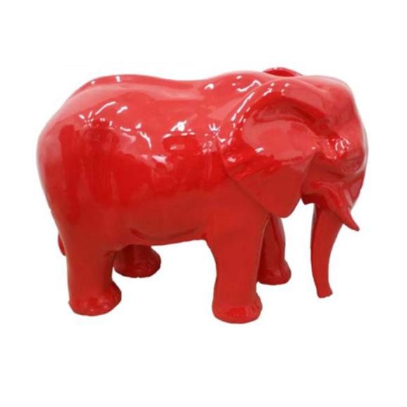 Full red colored decorative sculpture designed as a gloss standing elephant 60x81cm