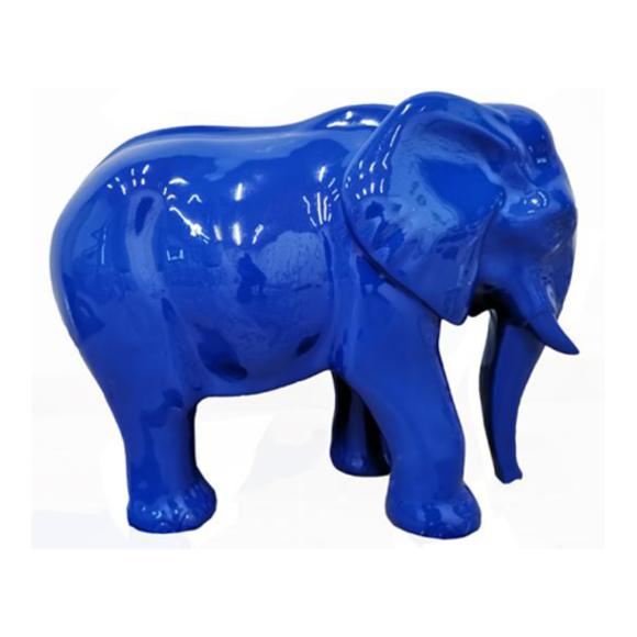 Abstract decorative sculpture designed as a gloss full blue colored sanding elephant 60x81cm