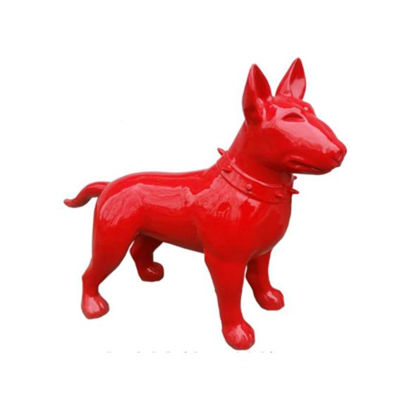 Abstract full red colored decorative sculpture designed as a standing bull terrier 85x116cm