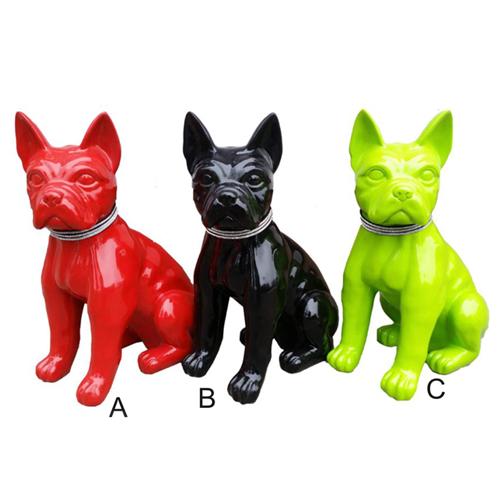 Colorful gloss deco figure of a sitting puppy with a silver collar 34cm