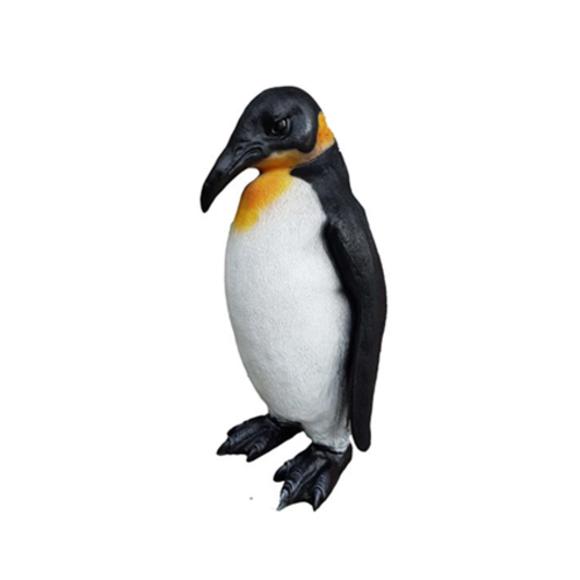 Decorative garden sculpture designed as a natural colored standing penguin with long beak 40cm
