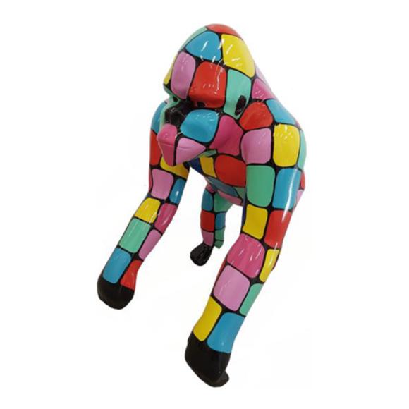 Abstract decorative sculpture designed as a standing gloss gorilla in colorful mosaic patterns 70cm