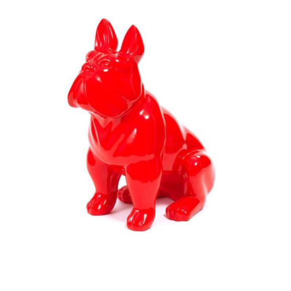 Abstract full red colored decorative sculpture designed as a sitting gloss dog 79cm