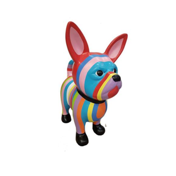 Decorative sculpture designed as a standing puppy in colorful stripes & pink ears 55x45cm
