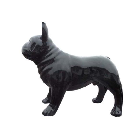 Decorative sculpture designed as a gloss full black colored standing dog 72x100cm