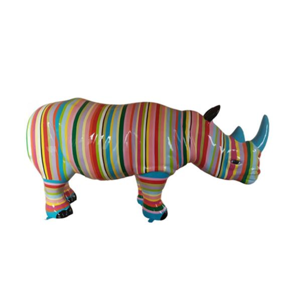 Abstract decorative figure designed as rhino with multicolor stripes 175cm length