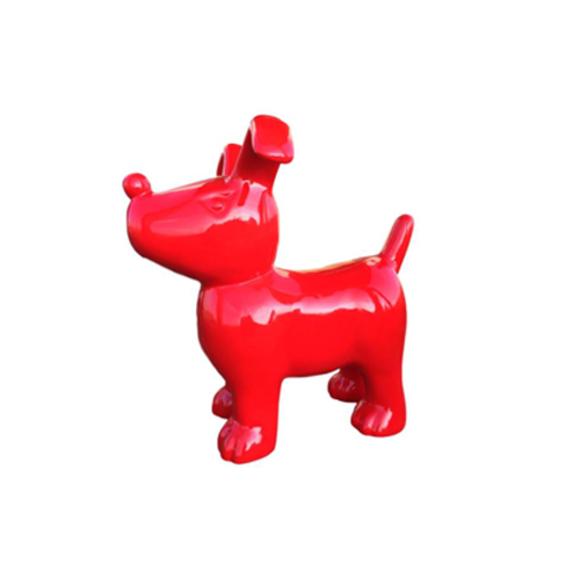 Abstract decorative sculpture designed as full red gloss colored puppy 91cm