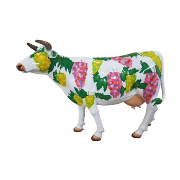 Decorative sculpture designed as white cow figure with grapes pictures 147x210m sizes