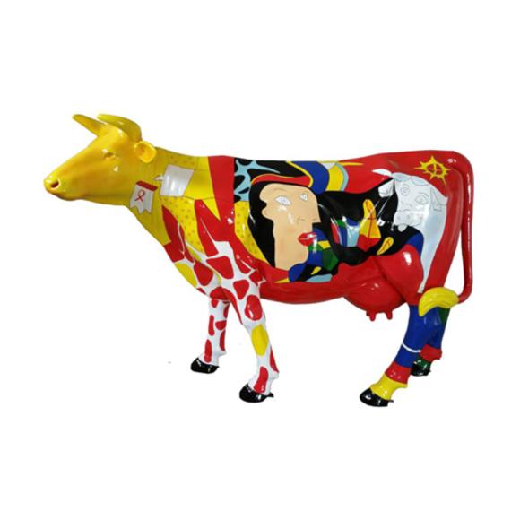 Decorative sculpture designed as colorful gloss cow figure 147x210m sizes