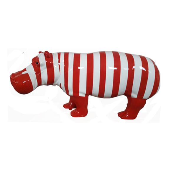 White/red stripes colored abstract hippopotamus decorative sculpture 180cm length