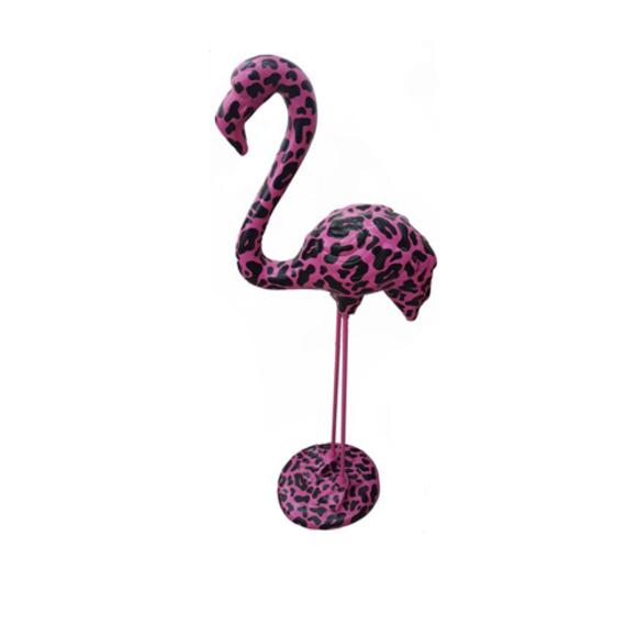 Abstract decorative garden sculpture designed as a pink black colored flamingo 119cm