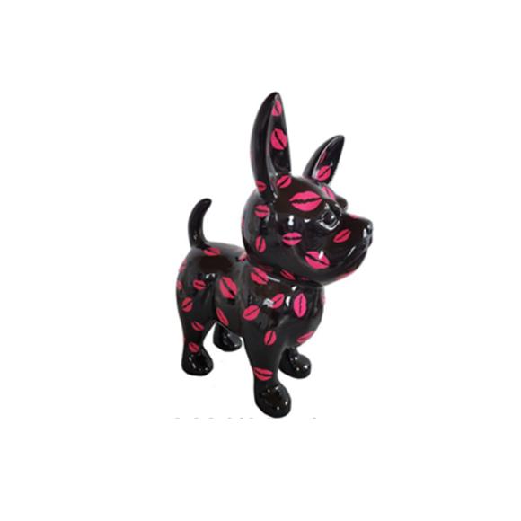 Abstract decorative sculpture designed as gloss black colored puppy with kisses patterns 91cm