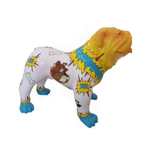 Decorative sculpture designed as a gloss puppy with comics style painted & orange head 74x90cm