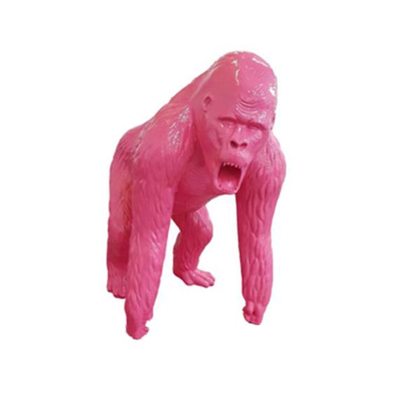 Abstract decorative sculpture designed as a gloss full pink colored gorilla 130cm