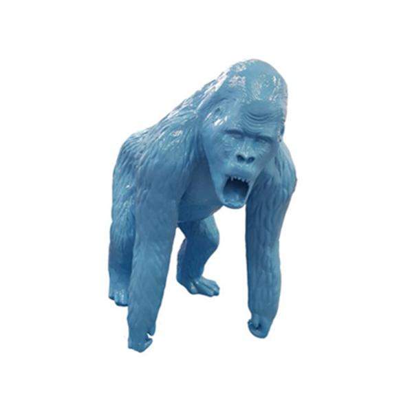 Abstract decorative sculpture designed as a gloss full blue colored gorilla 130cm