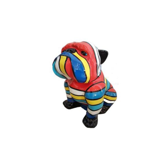 Abstract decorative sculpture designed as sitting gloss dog in colorful stripes 20cm