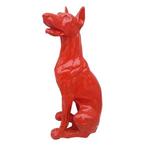 Full red colored decorative sculpture designed as gloss sitting doberman 80cm