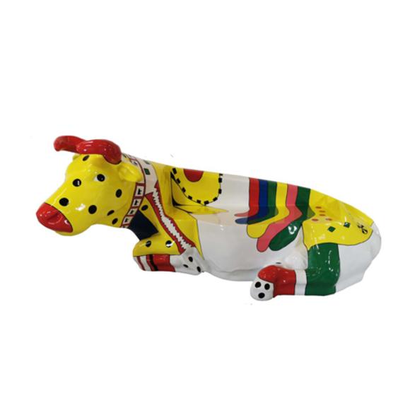 Abstract decorative lying cow sculpture with colorful patterns 98x200cm sizes