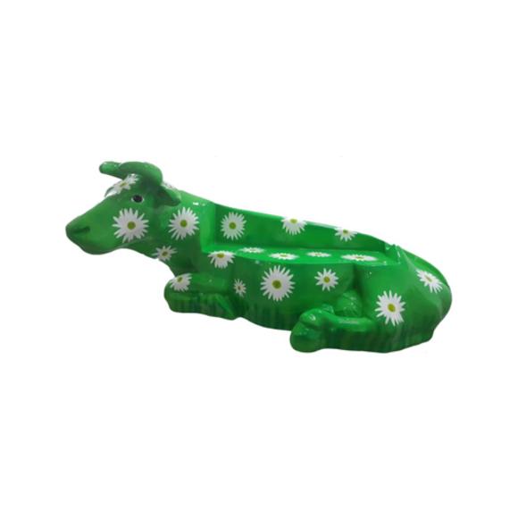 Full green colored lying cow decorative sculpture chamomile pictures 98x200cm sizes