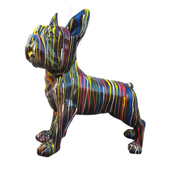 Black colored decorative sculpture of bulldog with colorful stripes 178x180 cm sizes
