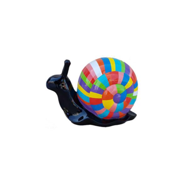 Decorative sculpture designed as a gloss black colored snail with colorful stripes shell 34x38cm