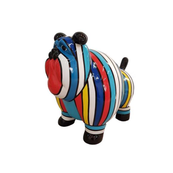 Decorative sculpture designed as a gloss cartoon dog in colorful stripes 63x75cm