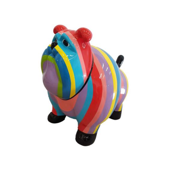 Decorative sculpture designed as a gloss cartoon dog in colorful pink tone stripes 63x75cm