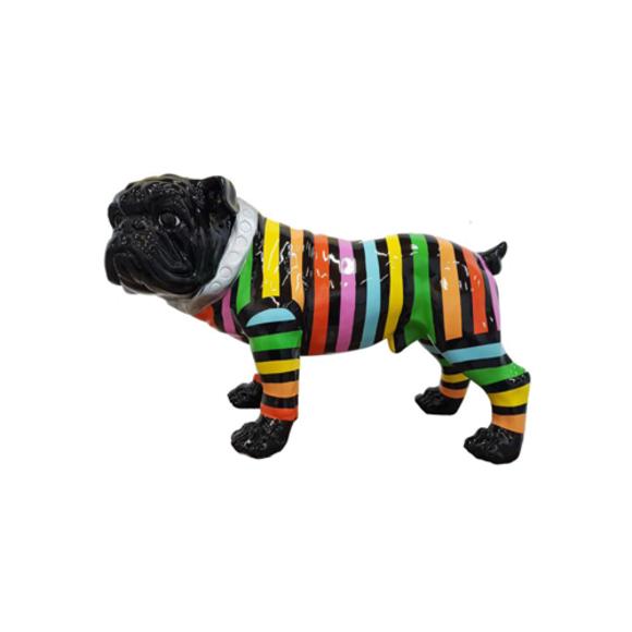Decorative sculpture designed as a gloss dog with black colored head & colorful stripes of body 40 x 59 cm
