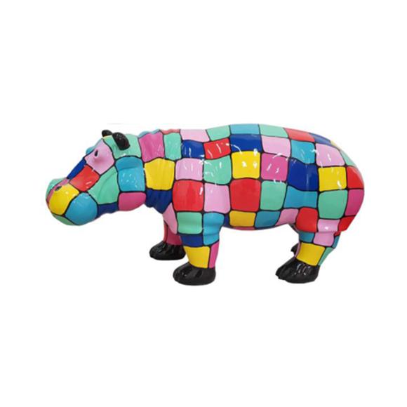 Decorative sculpture designed as a gloss hippopotamus in colorful mosaic patterns 45x100cm