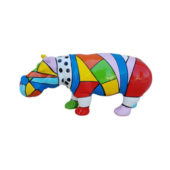 Decorative sculpture designed as a gloss hippopotamus in colorful patterns 45x100cm