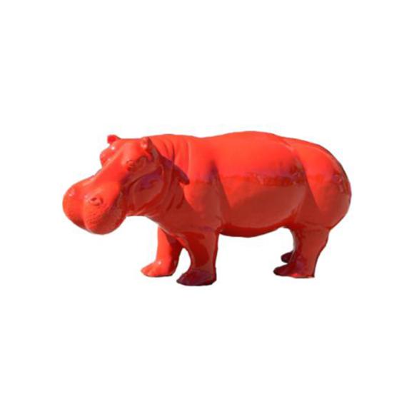 Decorative sculpture designed as a gloss full red colored hippopotamus 32x72cm
