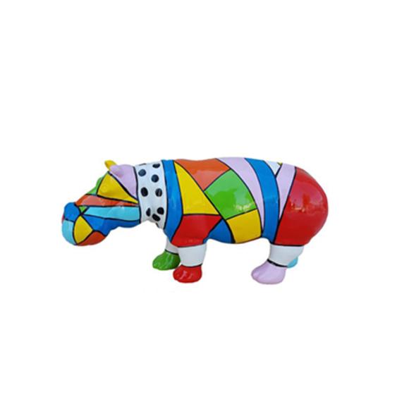 Decorative sculpture designed as a gloss hippopotamus in colorful patterns 32x72cm