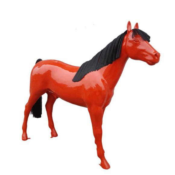 Full red colored decorative sculpture of gloss horse with black mane 200x240cm sizes