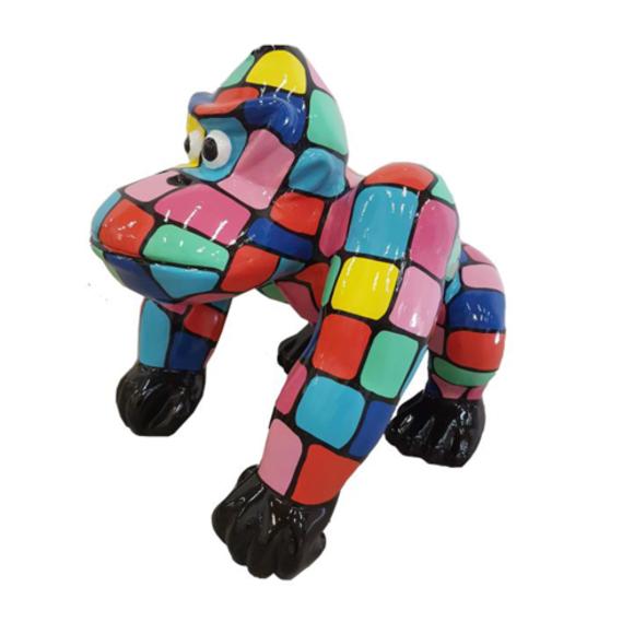 Decorative sculpture designed as a gloss standing cartoon gorilla in colorful mosaic patterns 70x80cm