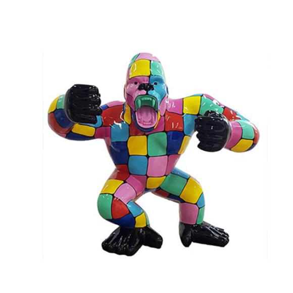 Decorative sculpture designed as a gloss shouting gorilla in colorful square patterns 120x40cm