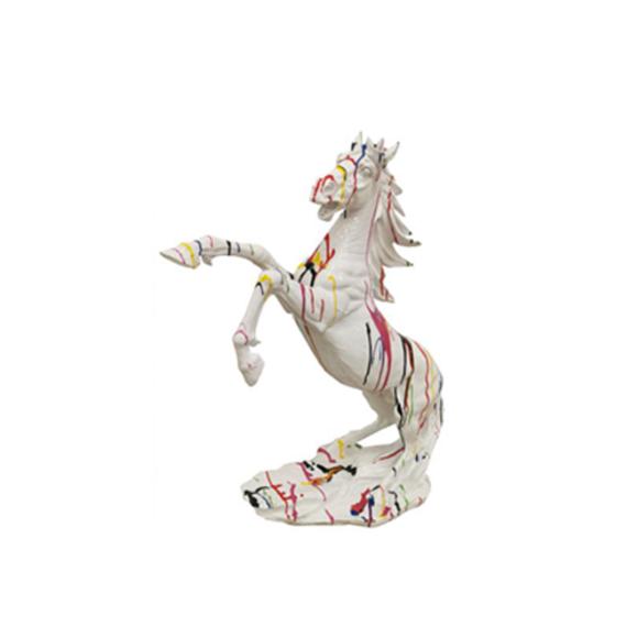 Decorative sculpture designed as an white colored mustang horse in colorful patterns 92cm