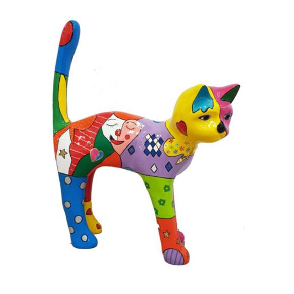 Decorative modern art sculpture designed as a gloss multi-colored cat 110 cm