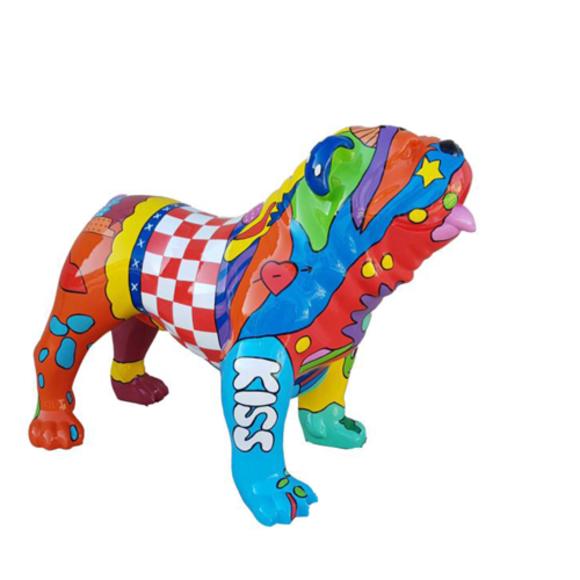 Decorative sculpture designed as a gloss dog in colorful patterns 72x90cm