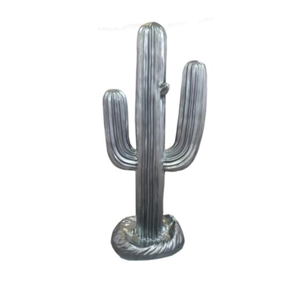 Decorative sculpture designed as full silver colored cactus figure 185x84cm sizes