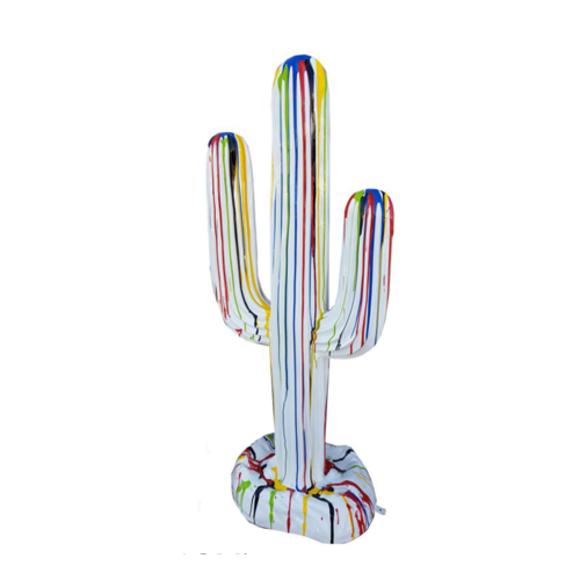 Decorative sculpture designed as white colored cactus with colorful stripes 185x84cm sizes